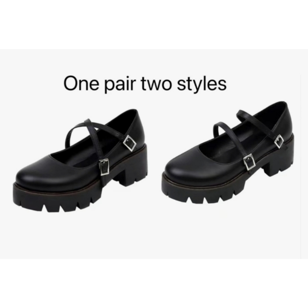 NWOT Women's Mary Jane Platform Shoes Chunky Heel Trendy Black School shoes